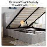 Queen Size Hydraulic Lift Storage Bed with Modern Wingback Headboard in Light Grey SHA CERLIN