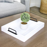 AuldHome Rustic Wood Serving Tray (White); Wooden Farmhouse Shiplap Decorative Ottoman Tray with Black Metal Handles, 16.75 x 12.75 Inches AuldHome Design