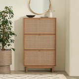 Hannah Shoe Cabinet, Natural Rattan Farmhouse Organizer, Storage, Closet Rack for Entryway, with Spacious Cabinet, Shelves, Sturdy Solid Wood Legs (Riviera Oak) mopio