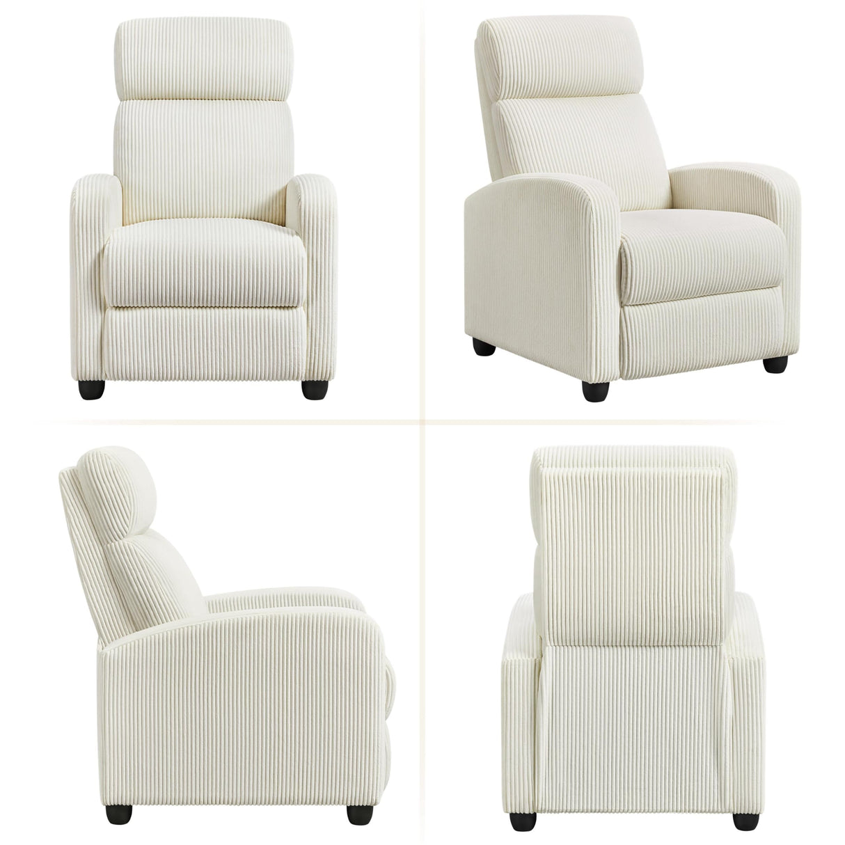 Topeakmart Corduroy Recliner Sofa Mid-Century Recliner Chair Single Reclining Chair Upholstered Sofa for Living Room Bedroom Home Theater Beige Topeakmart