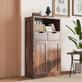 Shintenchi Floor Storage Cabinet, Bathroom Storage Organizer with Doors and Drawers, Freestanding Side Cupboard Pantry with Adjustable Shelf for Bathroom/Kitchen/Livingroom, Walnut Shintenchi