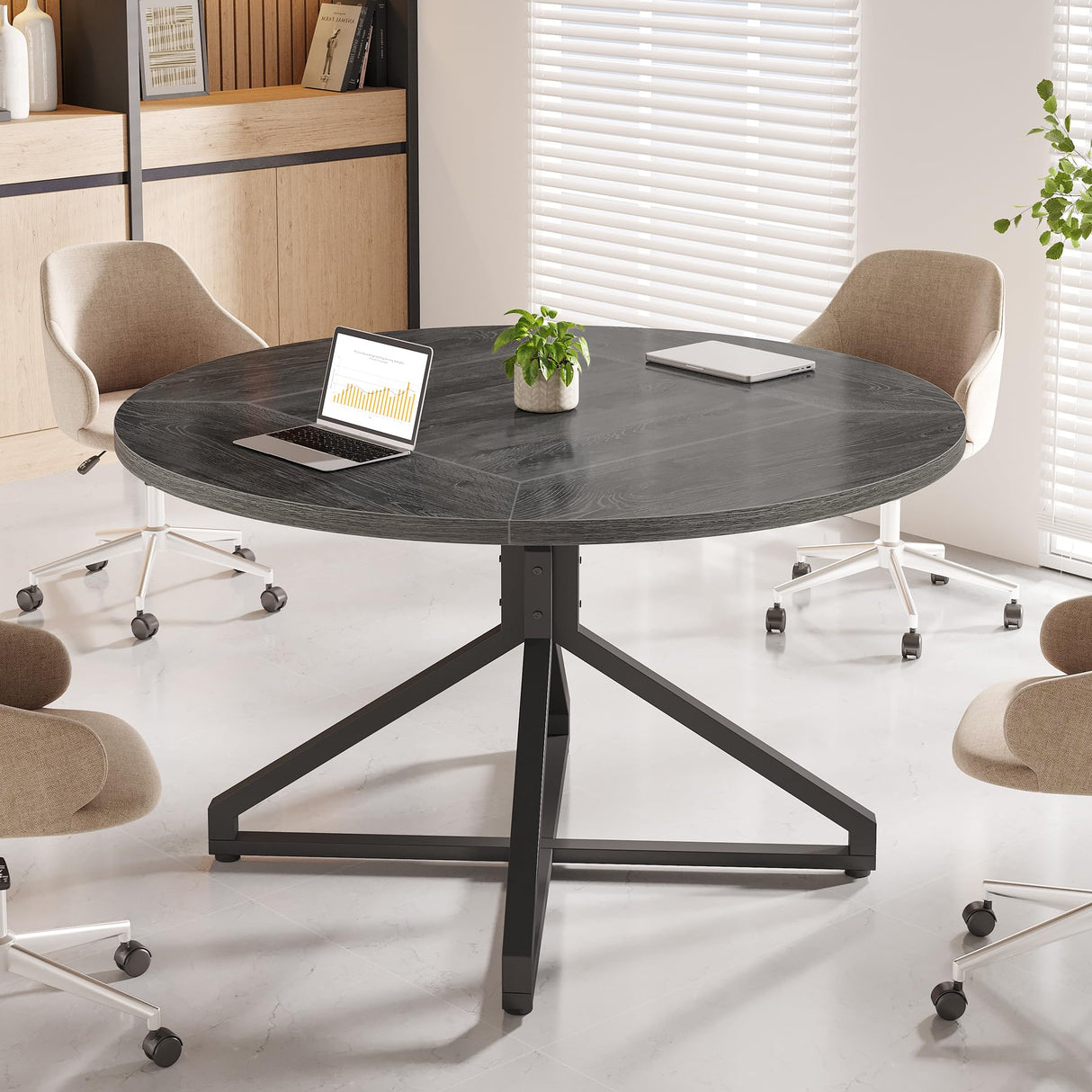 Tribesigns Round Conference Table, 47" Small Meeting Table for 4 People, Circle Seminar Table Reception Negotiation for Office Conference Room (Only Table) (Grey) Tribesigns