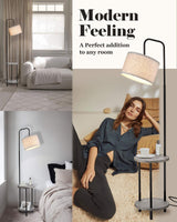 ELYONA Solid Wood Floor Lamp - Rustic Side Table Lamp for Bedroom & Living Room - Mid Century Modern Floor Lamp with 3 Color Temperatures LED Bulb - Industrial Tall Pole Reading Standing Light - Grey ELYONA