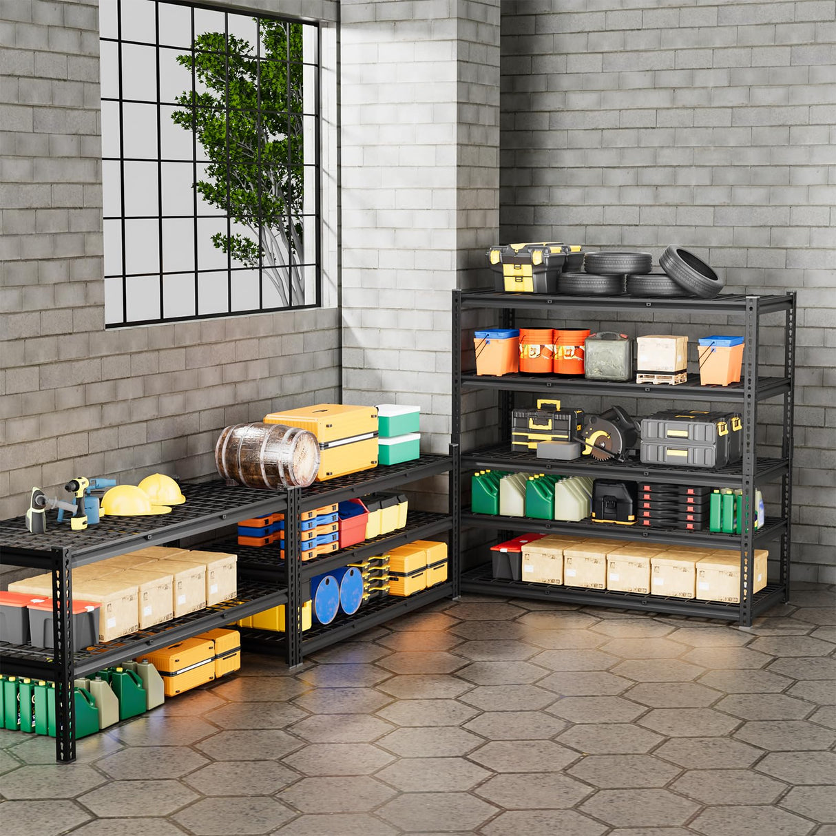 cynnda 5-Tier 60" W X 24" D X 78" H Garage Shelving Metal Storage Shelves 3300LBS Heavy Duty Industrial Shelving Adjustable Garage Shelf Unit Utility Storage Racks(Black) cynnda