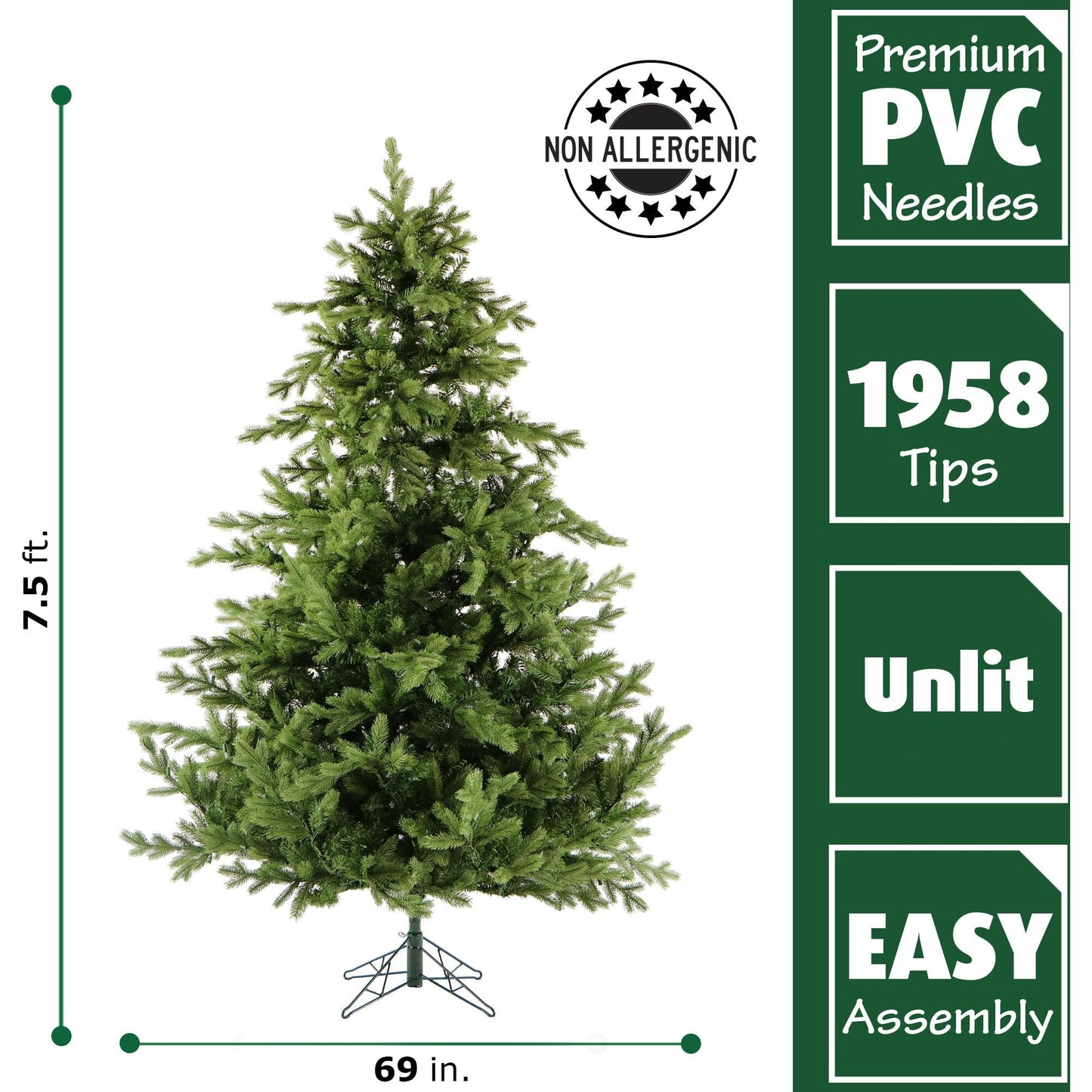 Fraser Hill Farm 7.5-Ft. Foxtail Pine Artificial Christmas Tree with Stand and No Lights, Unlit Foldable Fake Christmas Tree with Realistic Foliage for Home Decoration