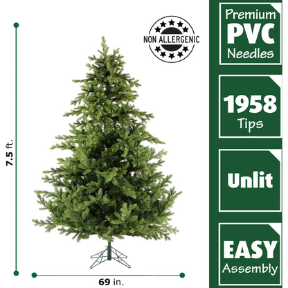 Fraser Hill Farm 7.5-Ft. Foxtail Pine Artificial Christmas Tree with Stand and No Lights, Unlit Foldable Fake Christmas Tree with Realistic Foliage for Home Decoration