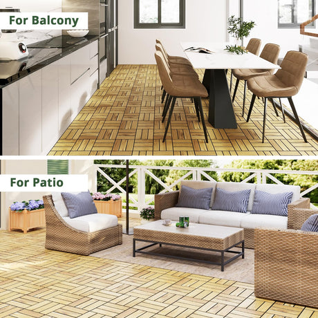 BEEFURNI Acacia Interlocking Deck Tiles (12x12 Pack 20), Acacia Wood Deck Tiles Interlocking Outdoor, Indoor Flooring for Balcony Decor, Backyard, 1-Year Manufacturer Warranty (Natural Wood Color) BEEFURNI