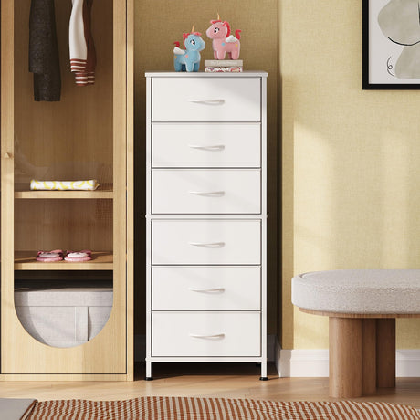 WLIVE White Tall Dresser for Bedroom, 6 Drawer Dressers & Chests of Drawers, Fabric Dresser for Closet, Living Room, Night Stand with Metal Frame, Storage Tower with Fabric Bins, Wood Top WLIVE