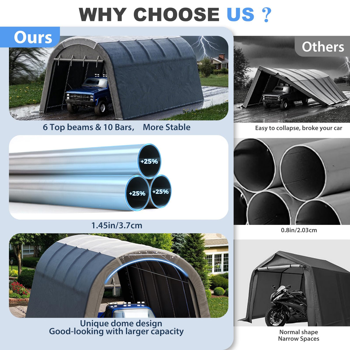 WELYAS Carport 12x20 ft Heavy Duty w/Translucent Roof, All-Season Waterproof UV Protected Outdoor Car Ports w/Reinforced Metal Frame Ventilated Doors,Portable Garage Car Shelter for Boat Truck Yacht WELYAS