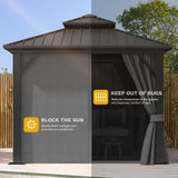 DWVO 10x10ft Hardtop Gazebo Double Roof with Nettings and Curtains, Heavy Duty Galvanized Steel Outdoor Vertical Stripes Roof for Patio, Backyard, Deck, Lawns, Grey DWVO