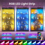 AODK Display Case with LED Lights, Display Cabinet with Glass Storage Shelves, 4-Tier Display Shelf for Collectibles, Curio Cabinet, Black AODK