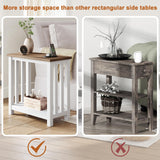 ChooChoo Farmhouse End Tables Set of 2, Narrow Side Tables for Small Spaces, Night Stands with Storage Shelf for Living Room and Bedroom, White and Brown ChooChoo