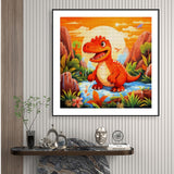 Roar Dinosaur Themed Sunset 5D Diamond Art Painting Full Drill Diamond Art Painting by Number Kits for Adults Square Beads Mosaic Cross Stitch for Wall Decor 14x14inch(3) WoodArtSupply