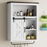 Vagaconl Bathroom Wall Cabinet, Farmhouse Medicine Cabinet Bathroom Cabinet Wall Mount with Barn Door Adjustable Shelves Towel Bar Hooks, for Laundry Bathroom Kitchen(Brown & Vintage White) Vagaconl