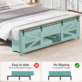 YITAHOME Farmhouse Queen Size Bed Frame with Sliding Barn Door Storage Cabinets, Farmhouse Platform Bed Frame with Headboard Solid Metal Slats Support, Noiseless, No Box Spring Needed, White YITAHOME