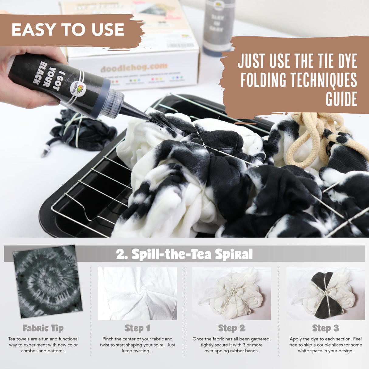 DOODLE HOG Black Tie Dye Kit, DIY Tie Dye Kit for Kids, Clothing Dye Supplies, Tie Dye Kits for Adults, 9 Full Bottles DOODLE HOG