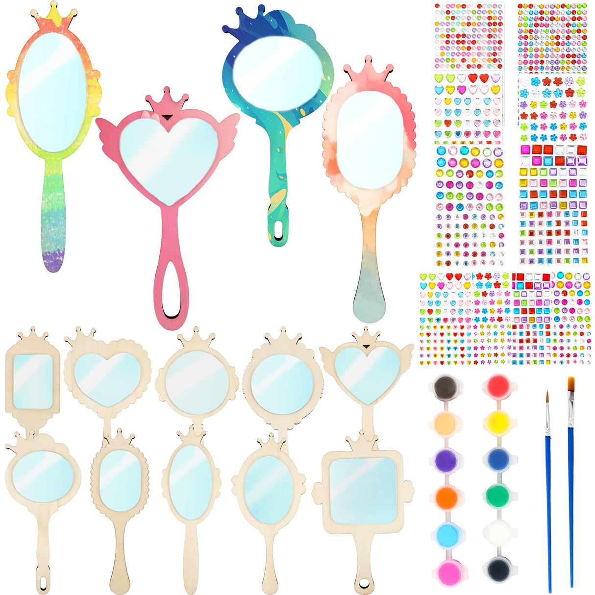 30 Pcs DIY Wooden Mirror Craft Decorate You Own Princess Wooden Hand Mirrors Princess Mirrors for Girls Crafts Paint Princess Party Decorations Birthday Gifts Parent-Child Games Drayear