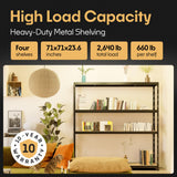 Storage Shelves: 4 Storage Shelves Heavy Duty w/ 2,640 lb Total Load Capacity, 660 per Storage Shelf, 71x71x24 | Adjustable Shelving Unit, Robust Garage Shelving, Extra Long Steel Profiles Metalkas