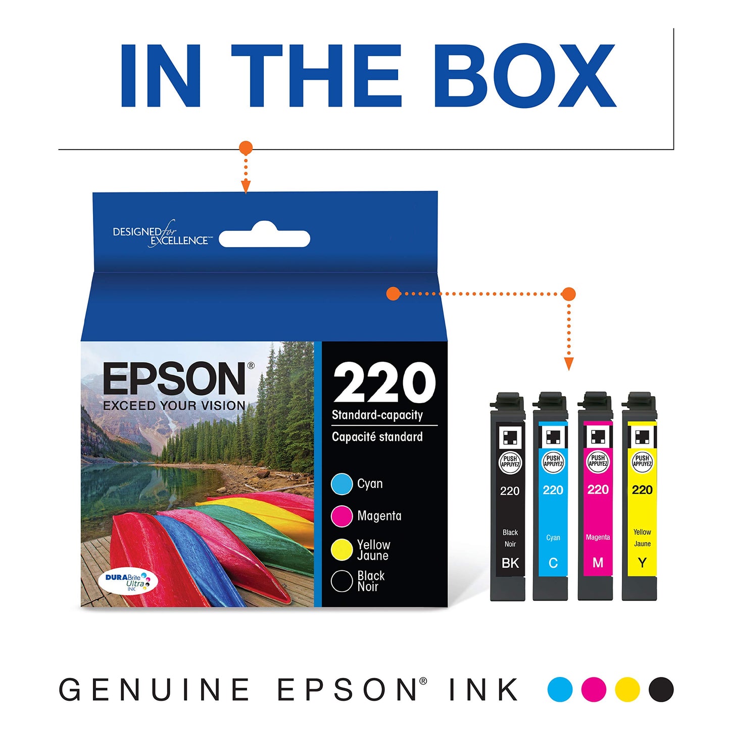 EPSON 220 DURABrite Ultra Ink Standard Capacity Black & Color Cartridge Combo Pack (T220120-BCS) Works with WorkForce WF-2630, WF-2650, WF-2660, WF-2750, WF-2760, Expression XP-320, XP-420, XP-424