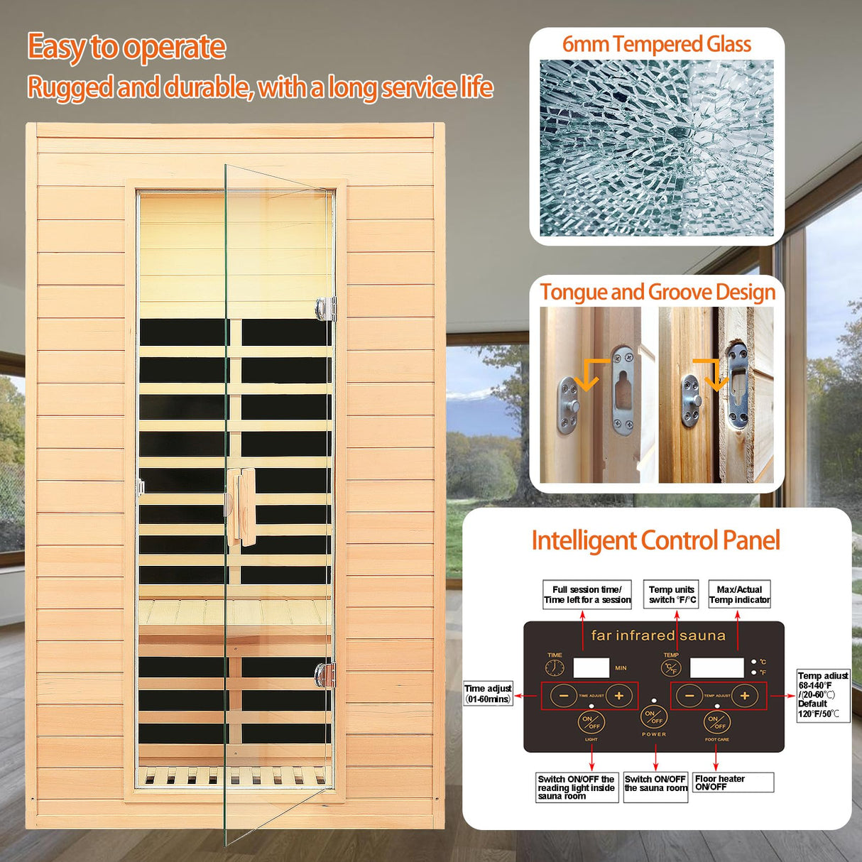 2 Person Infrared Sauna, Low EMF Far Infrared Sauna, Canadian Hemlock Wood Sauna for Home 1500W Indoor Sauna Home Spa Sauna with Bluetooth Speakers, Reading Lights, Roof Vent, Tempered Glass SALUSHEAT