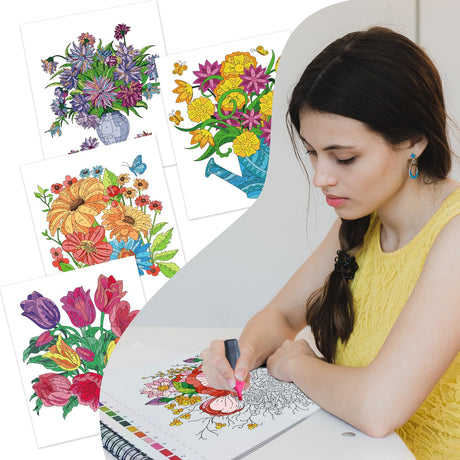 Jadeso Color by Numbers Adult Coloring Book, 30 Pages of Beautiful Flowers Patterns, Spiral Bound Coloring Book for Adults Relaxation, Color by Numbers for Adult, Thick Smooth Paper(120gsm) Jadeso
