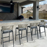 PURPLE LEAF Bar Stool Set of 4 Outdoor Rattan Bar Chair Aluminum Bar Height Stool Barstool Dark Grey PURPLE LEAF