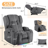BINGTOO Electric Power Recliner Chair with Massage & Heat - Ergonomic Wingback Lounge Sofa Chair for Living Room, Home Theater Seating & RV with LED Light/Cup Holders/USB Ports, Grey BINGTOO