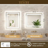 TETOTE LED Bathroom Mirror 24 x 30 Inch Lighted Bathroom Vanity Mirror with Lights, Brighter Frontlit and Backlit Light up Anti Fog Mirror, 3-Color Dimmable, Shatterproof Tempered Glass, Waterproof TETOTE
