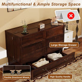 TrendTerrace Solid Wood Murphy Bed Queen: Murphy Chest Queen Deep Brown Red Murphy Bed Cabinet with USB Port, Wall Murphy Chest with Large Drawer for Home/Guest Room (Without Mattress) TrendTerrace