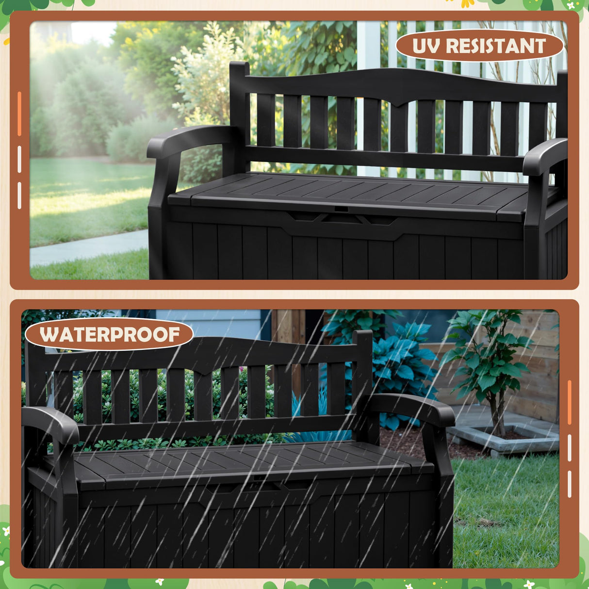 JUMMICO 80 Gallon Resin Outdoor Storage Bench, Large Deck Box with Armrest, Lockable & Waterproof for Garden, Home, Patio, Pools (Black) JUMMICO