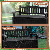 JUMMICO 80 Gallon Resin Outdoor Storage Bench, Large Deck Box with Armrest, Lockable & Waterproof for Garden, Home, Patio, Pools (Black) JUMMICO