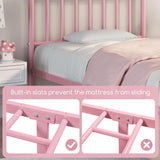 Yaheetech Twin Size Bed Frame Metal Platform Bed Frame Mattress Foundation with Spindle Headboard & Footboard/No Box Spring Needed/14 Inch Underbed Storage/Firm Support & Easy Set up Structure, Pink Yaheetech