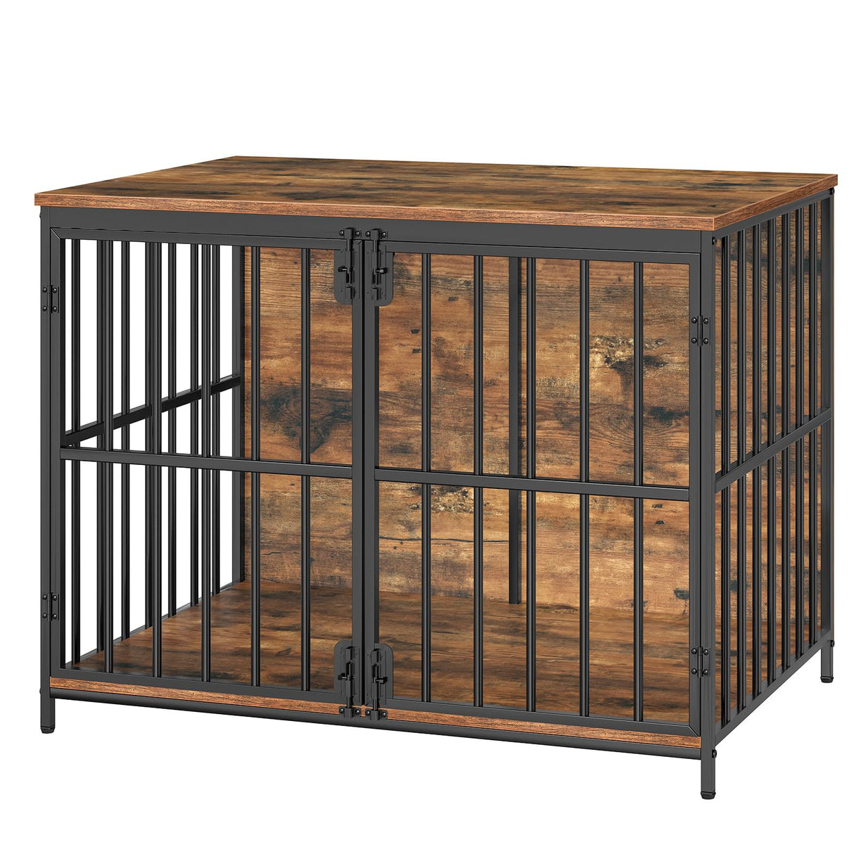 HOOBRO 38.6" Dog Crate Furniture, Wooden Indoor Dog Kennel, Decorative Dog Crate End Table, Chew-Resistant Heavy Duty Dog Crate for Small/Medium Dog, Rustic Brown and Black BF100GW03 HOOBRO