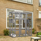 ISDAY Extra Large Outdoor Cat House Wooden Cat Cage Waterproof Roof Catio Outdoor Cat Enclosure - Cat Play & Run Enclosures Cat Playpen Window Cats Crate with 7 Platform and 2 Resting Box (Gray) Generic