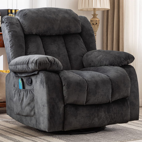 CANMOV Massage Swivel Rocker Recliner Chair with Heat and Vibration,360 Degree Manual Swivel Rocking Recliners with Side Pocket, Comfy Fabric Single Sofa Reclining Chair for Living Room, Grey CANMOV