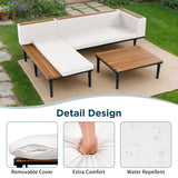 Merax 6-Seat Patio Outdoor Sectional Furniture Set, Acacia Wood Sofa with SideTables & Cushions, 1 Coffee Table for Garden, Lawn, Backyard, Poolside, Beige Merax