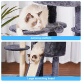 Hey-brother Cat Tree with Scratching Board, Cat Tower with Padded Plush Perch and Cozy Basket, Multi-Platform for Jump, Smoky Gray MPJ005G Hey-brother