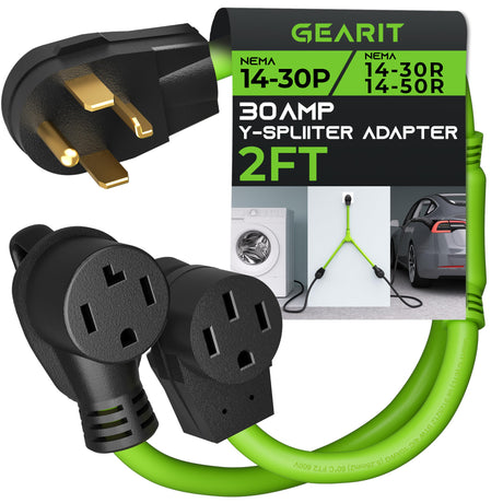 GEARit 30 Amp Dryer Y Splitter to RV/EV (NEMA 14-30P Male Plug to 14-30R / 14-50R Female Receptacle) 4-Prong Adapter Cord - 2.2 Feet GearIT