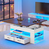 Itaar Lift Top Coffee Table, 4 in 1 Coffee Tables with Storage and Hidden Compartment, Farmhouse Coffee Table with 2 Fabric Drawers & LED Light for Living Room, White Itaar