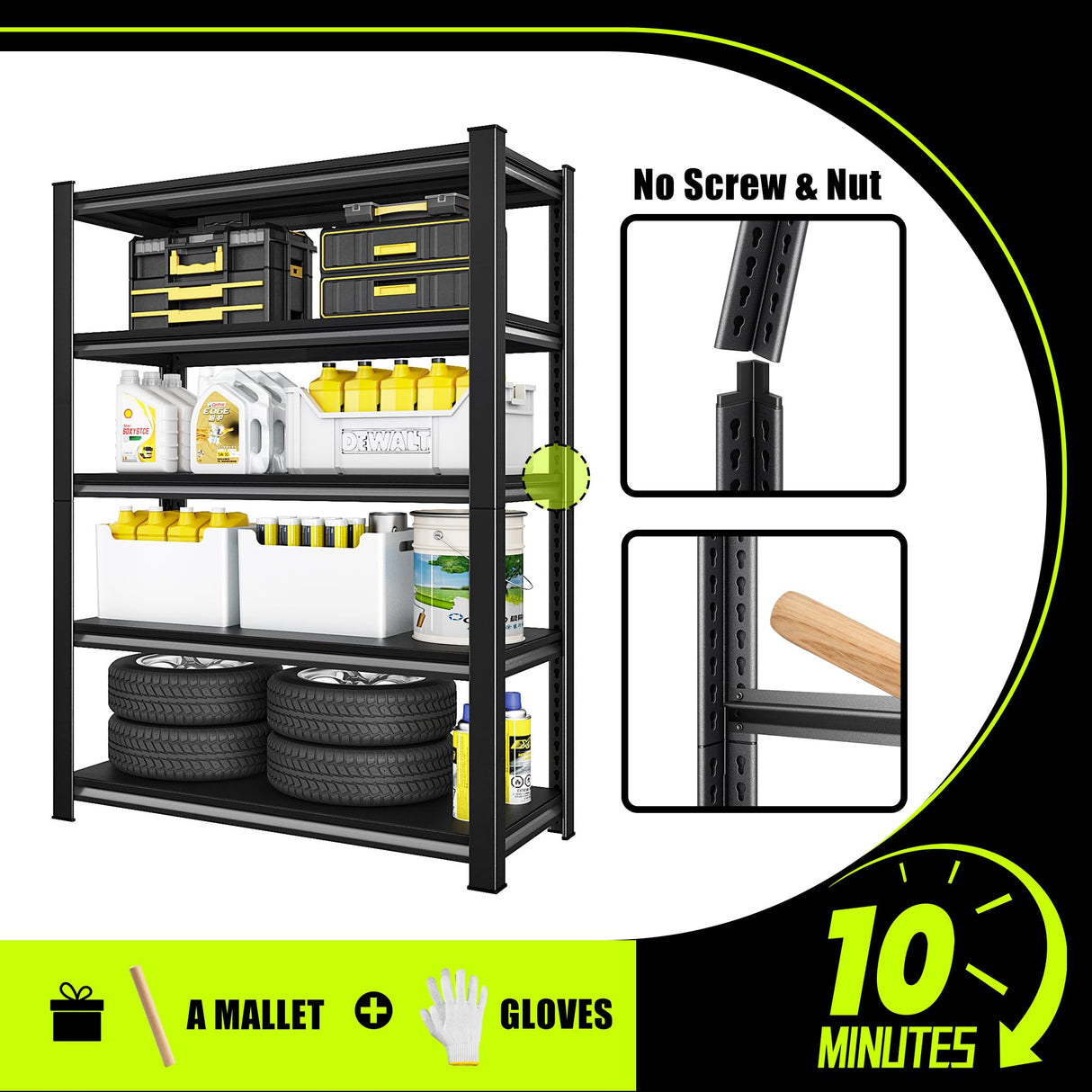 SDXYSTCE 48" W Garage Shelving Heavy Duty, 2800 Lbs Loads Garage Storage Shelves Heavy Duty, Metal Shelving Units and Storage Racks, Industrial Utility Shelf,48" Wx18 Dx78 H, Black SDXYSTCE