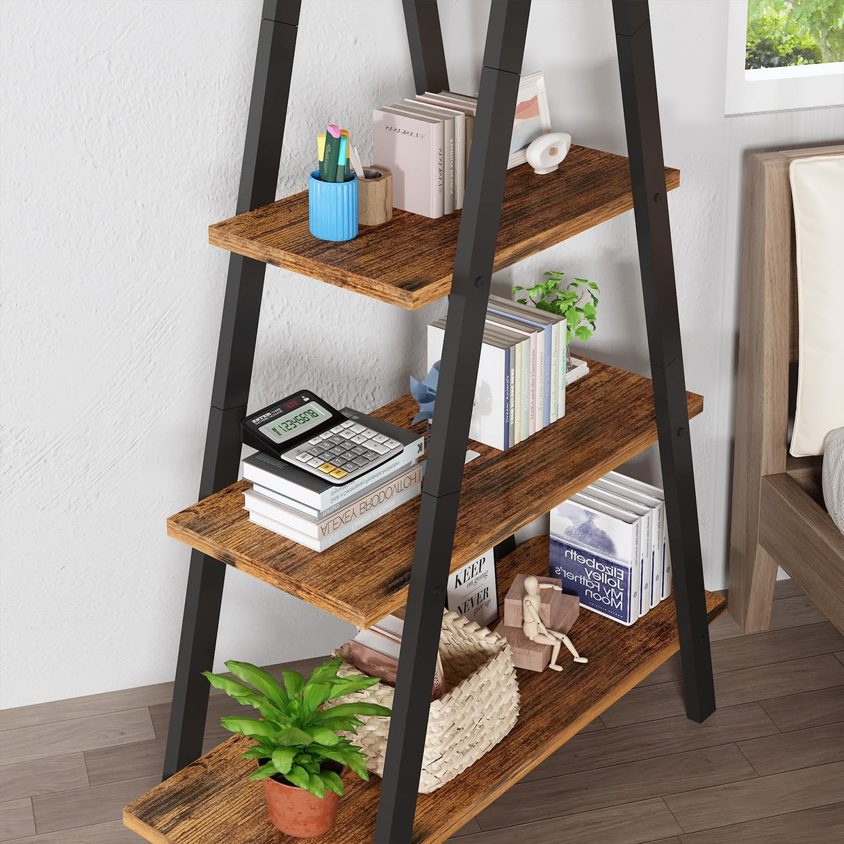 4-Tier Industrial Bookshelf with Metal Frame by Recaceik - For Home Office and Living Room Recaceik
