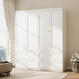 LABROSKIA Bedroom Armoire Wardrobe Closet with 4 Drawers: 74" White 4 Doors Wood Storage Cabinet, Hanging Rod and Ample Storage Space (Modern, White) LABROSKIA
