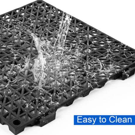 MYFAMIREA Modular Interlocking Cushion 12 Pack 11.8" x 11.8" Rubber Floor Tiles Non-Slip Splicing Drainage Mats for Deck, Pool, Outdoor Shower, Patio, Balcony, Indoor Bathroom, Kitchen, Yard (Black) MYFAMIREA
