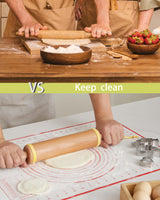 VINOIL Classic Wood Rolling Pin, 17" Rolling Pins for Baking with Silicone Mat and Adjustable Thickness Rings, Pasta Roller with Wood Base, Fondant Roller for Pie Crust, Cookies, Pizza Dough and Bread Vinoil