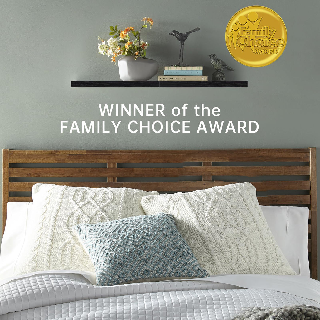 BAYKA Floating Shelves for Wall, 22.5" Wall Mounted Rustic Wood Shelves for Bathroom, Bedroom, Living Room, Kitchen, Office, Hanging Shelf for Books/Storage/Room Decor Capacity (Black, Set of 2) BAYKA