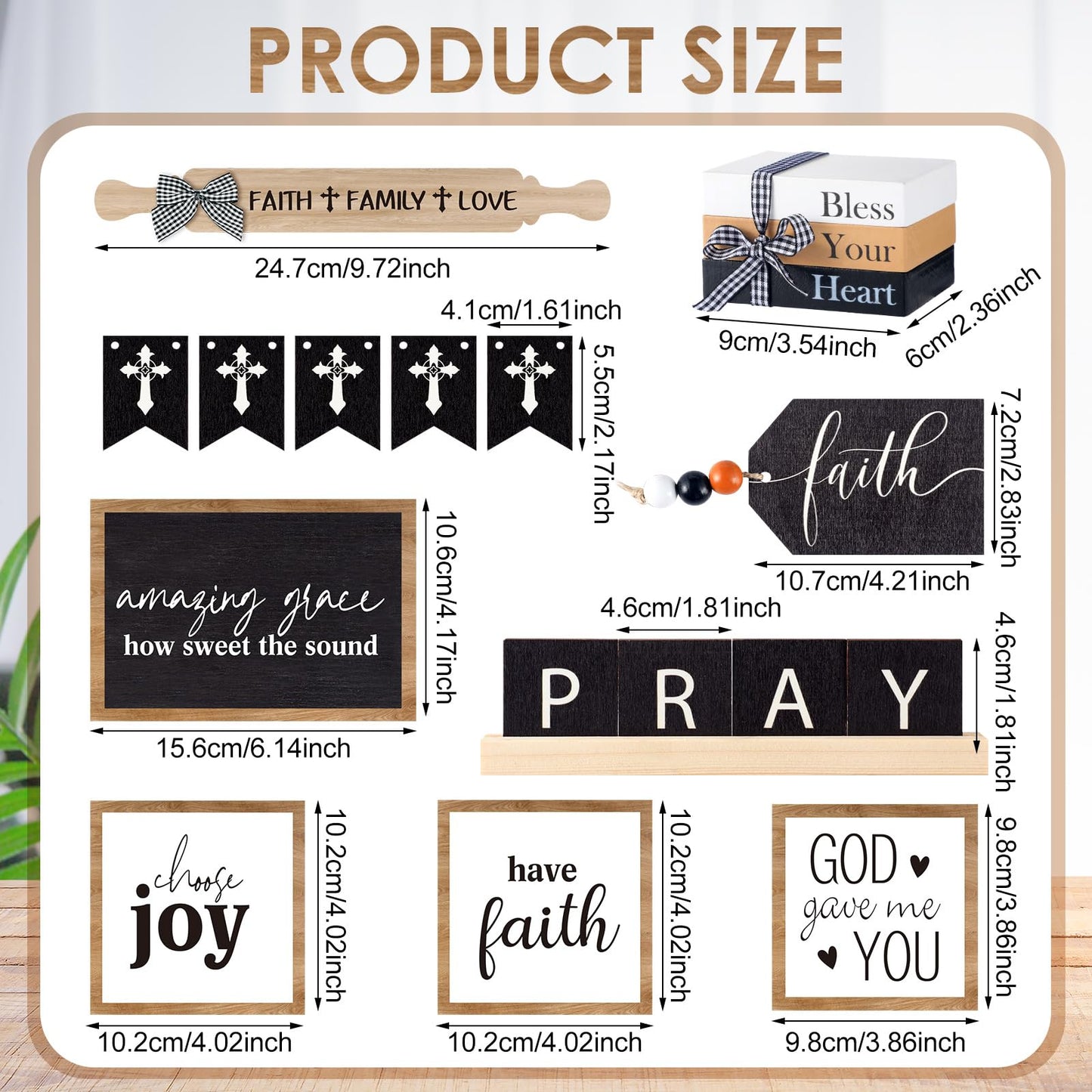 Tatuo 13 Pcs Religious Tiered Tray Decor Set Faith Wooden Table Decor Christian Farmhouse Decorations Rustic Faith Pray Cross Wood Block Signs for Home Church Tabletop Centerpieces Easter Dec - WoodArtSupply