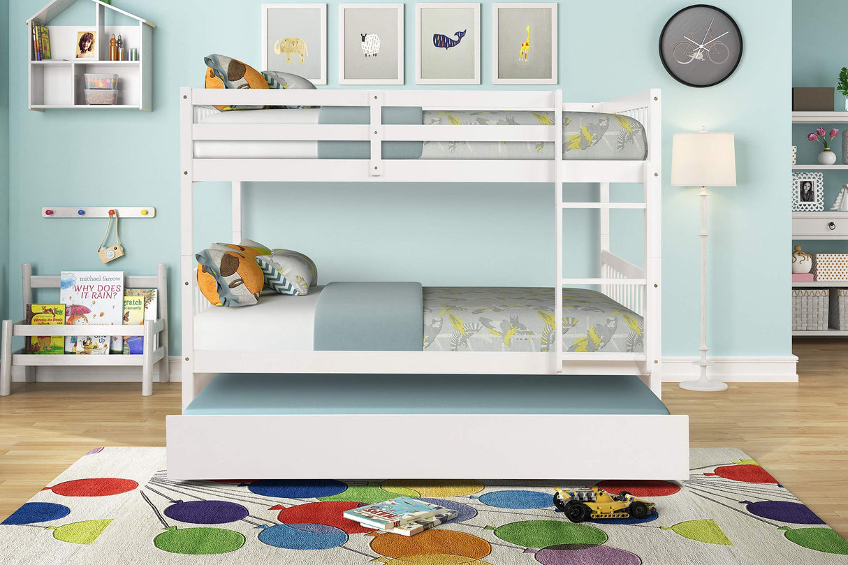 WIILAYOK Full Over Full Bunk Bed with Trundle, Convertible to 2 Full Size Platform Bed, Full Size Bunk Bed with Ladder and Safety Rails for Teens, Adults, White WIILAYOK