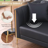 FOTOSOK 78'' Sofa, Black Sofas Couches for Living Room, Comfy Sofa Faux Leather Sofa 3 Seater Sofa with 2 Throw Pillows and Gold Metal Legs, Deep Seat Sofas for Living Room (Black) FOTOSOK