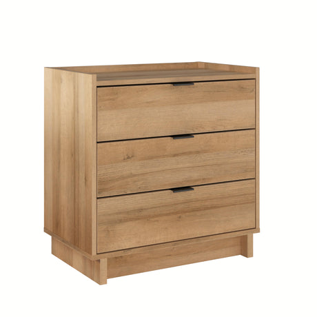 Prepac Simply Modern Nightstand Bedside Table, Natural Oak Nightstand for Bedroom, End Table with 3 Drawers 26.5" W x 26.75" H x 16" D Prepac