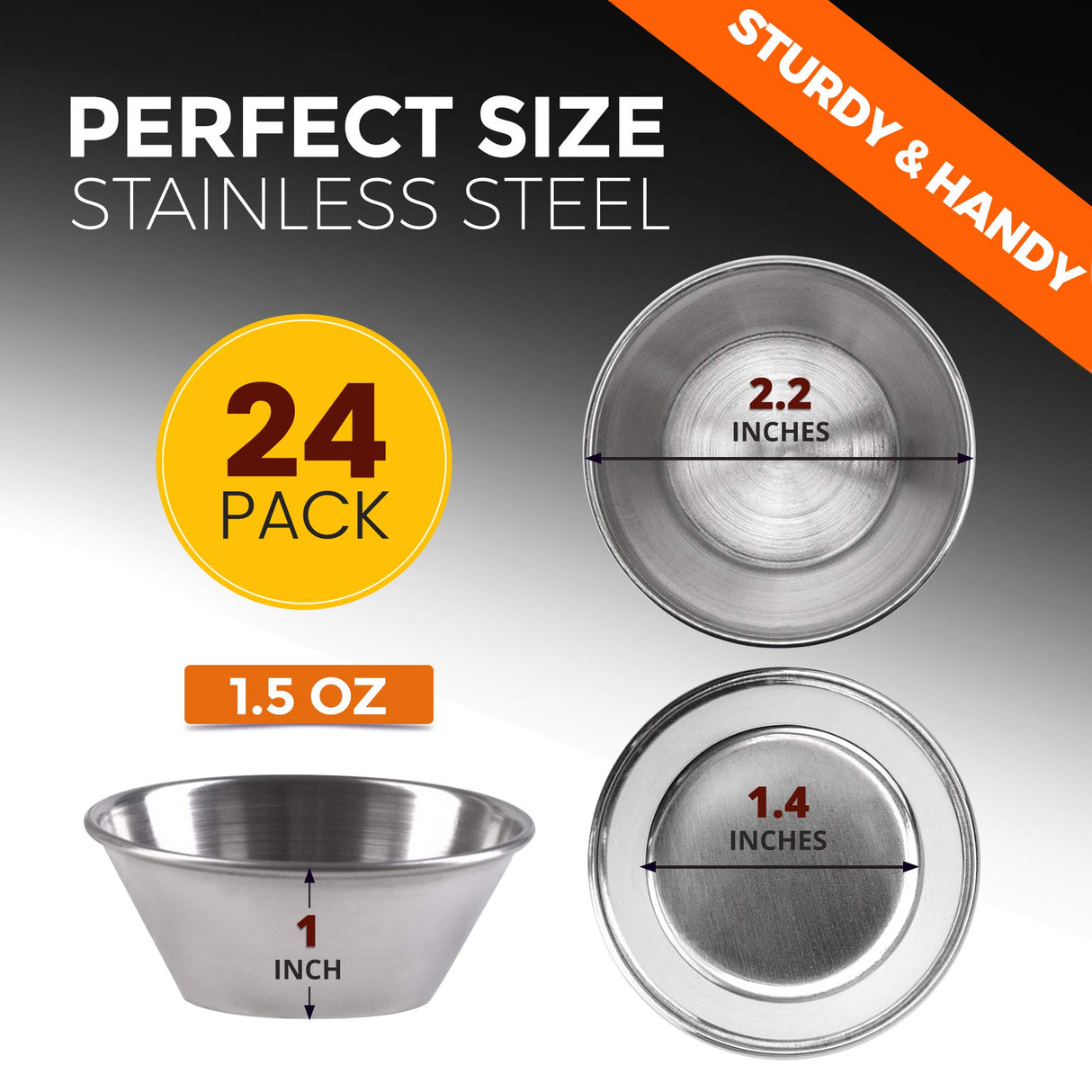 Fit Meal Prep [24 Pack] 1.5 oz Stainless Steel Dipping Sauce Cups, Reusable Metal Ramekins, Commercial Grade Condiment Bowls, Individual Portion Cups, Small Round Au Jus Cup for Home, Restaurant Fit Meal Prep
